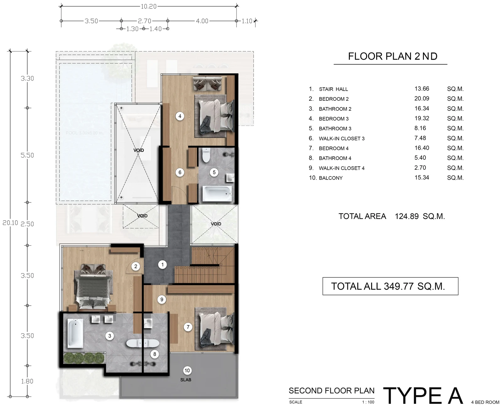 Type A upper floor, developer plan (Aug 2023).