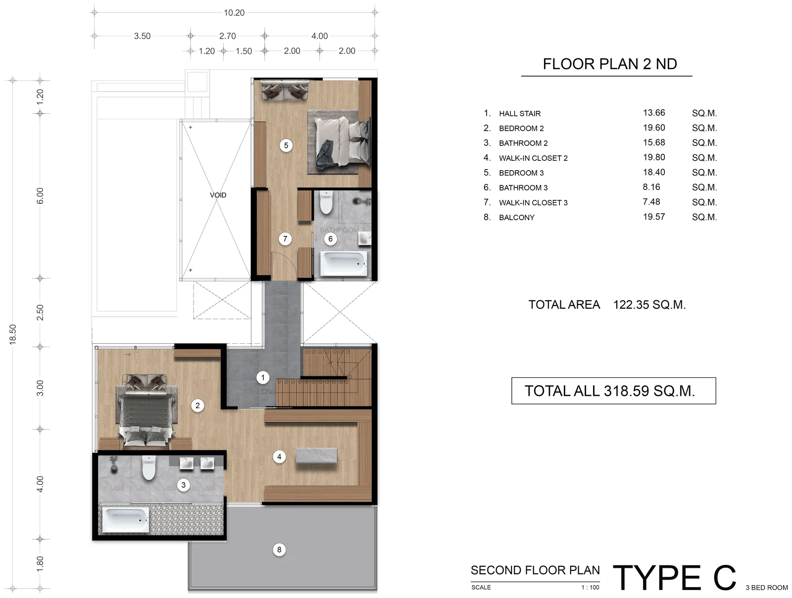 Type C upper floor, developer plan (Aug 2023).