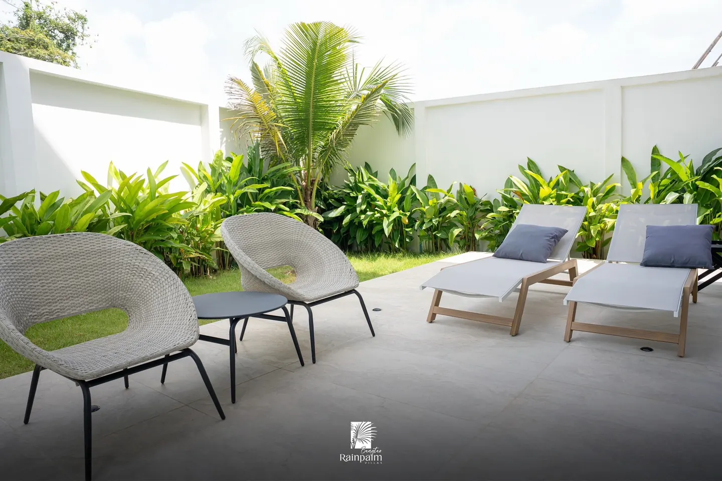 Sun loungers and chairs in the garden